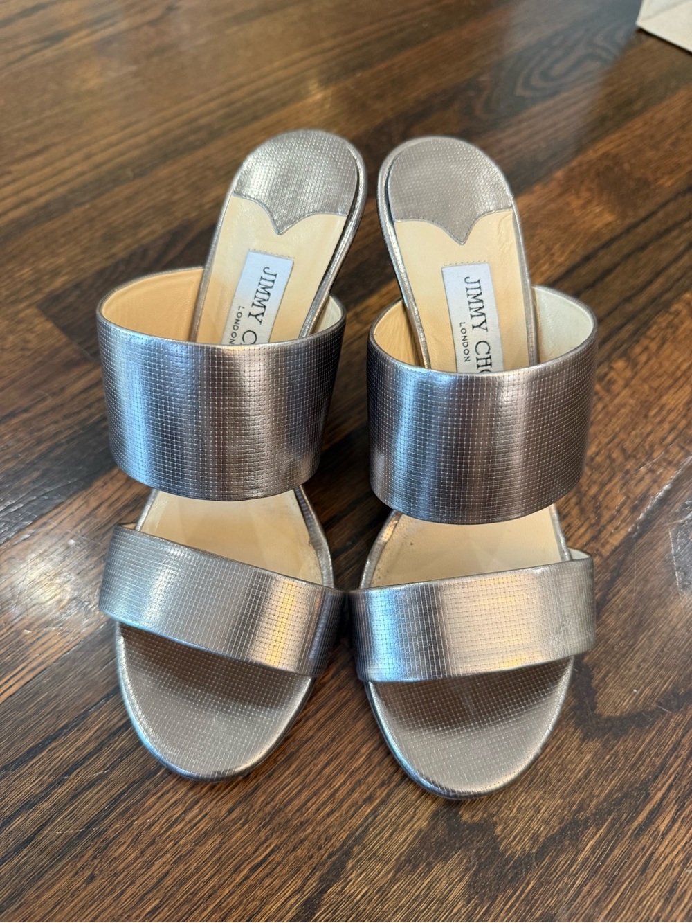 Jimmy Choo Silver Metallic Slide Sandals